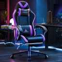Gaming Chair,Ergonomic Massage Computer Office Desk Chair with Footrest,Pocket Spring Cushion,Reclining Leather Adjustable Gamer Chair with Headrest and Lumbar Support,Purple, Large