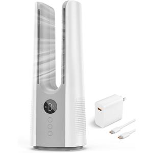 Desk Fan, 13 Inch Portable Bladeless Fan, Small Quiet Table Fan with 60Oscillating, 9 Speeds & 9H Timer, LED Display, Button Control, Easy to Clean, Personal Desktop Fan for Bedroom, Office (White+Gray)