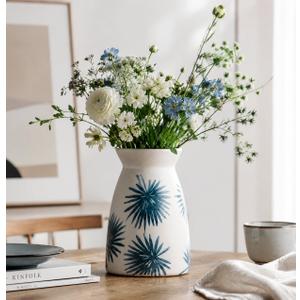 Hjn White Flower Vase- Ceramic Vase for Decor, White vase for Flowers, Modern Vases for Living Room/Home Decor Accents/Entryway/Mantel/Bookshel-Teal, 7inch