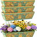 4 Pack 24 Inch Railing Planter Boxes Window Box Planters with Liner | Adjustable Bracket, Heavy Duty Hanging Basket, Metal Butterfly Decor, Retain Moisture Liner, Vibrant Spring Green