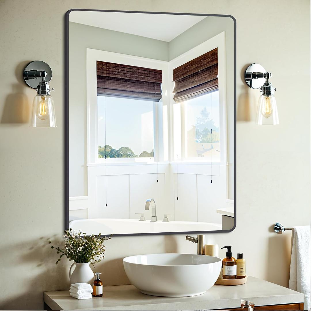 DESBING Black Bathroom Mirror, 30" x 40" Wall Mirror with Metal Frame, Decorative Rectangular Vanity Mirror for Bedroom Bathroom Living Room Entryway (Horizontal/Vertical)