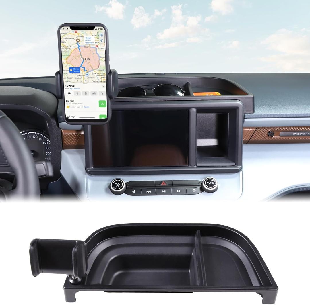 Aunginsy Center Console Dash Storage Tray Compatible with Ford Maverick 2022 2023 2024 Dashboard Multi-Functional Phone Holder Storage Box Organizer Tray Insert with Mobile Phone Mount Accessories