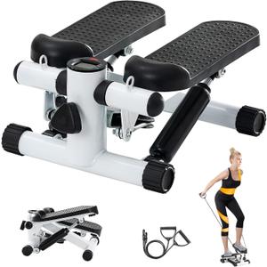 Steppers for Exercise at Home, Mini Stepper with Resistance Bands, Portable Stair Stepper for Home, Smooth and Quiet, Hydraulic Fitness Stair Stepper with LCD Monitor
