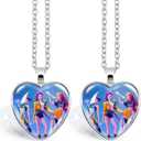 2PCS Korea Pop Heart Shape Necklace,Girls Group Jewelry Merchandise for Fans Enthusiast,Movie Lovers Gift Accessory,Colorful Sweater Chain
