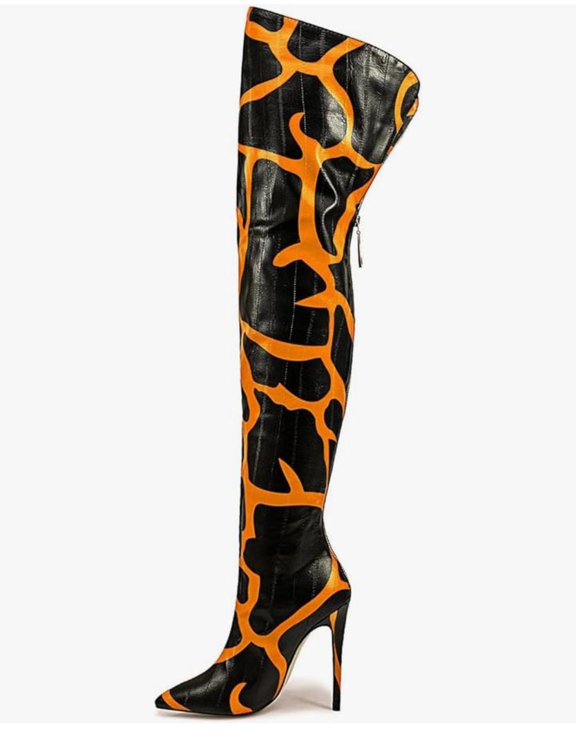 Thigh High Boots For Women Striped Back Zipper Burgundy Zebra Print Over The Knee Sexy Gold White Pointed Toe Cow Print Leopard Magenta Stiletto Heel, Size 40