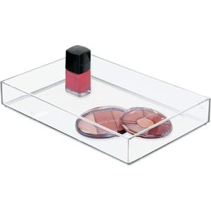 iDesign Decorative Countertop Vanity Tray Organizer for Bathroom, Bedroom, Closet, Entryway, The Clarity Collection  8" x 12" x 2", Clear