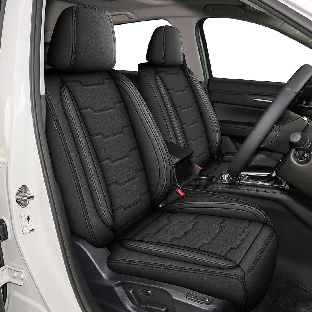 Seat Covers Full Set Custom Fit for Mazda CX5 2017-2025: Waterproof Leather Seat Cushion Protectors Comfortable Breathable Compatible Airbag (Black, 5 Seats)