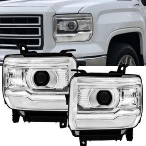 APSVE For 2014 2015 2016 2017 2018 GMC Sierra 1500 Headlight Headlamp Assembly Compatible with 2015-2019 GMC Sierra 2500HD 3500HD Head Lights Replacement L+R Chrome Housing Clear w/Bulbs