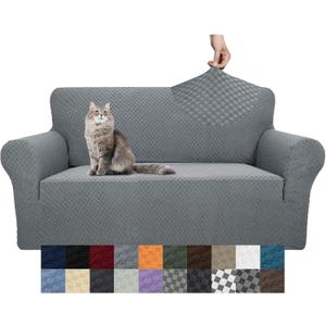 YEMYHOM Couch Cover Latest Jacquard Design High Stretch Sofa Covers for 2 Cushion Couch, Pet Dog Cat Proof Loveseat Slipcover Non Slip Magic Elastic Furniture Protector (Loveseat, Light Gray) (Medium (55"-69"))