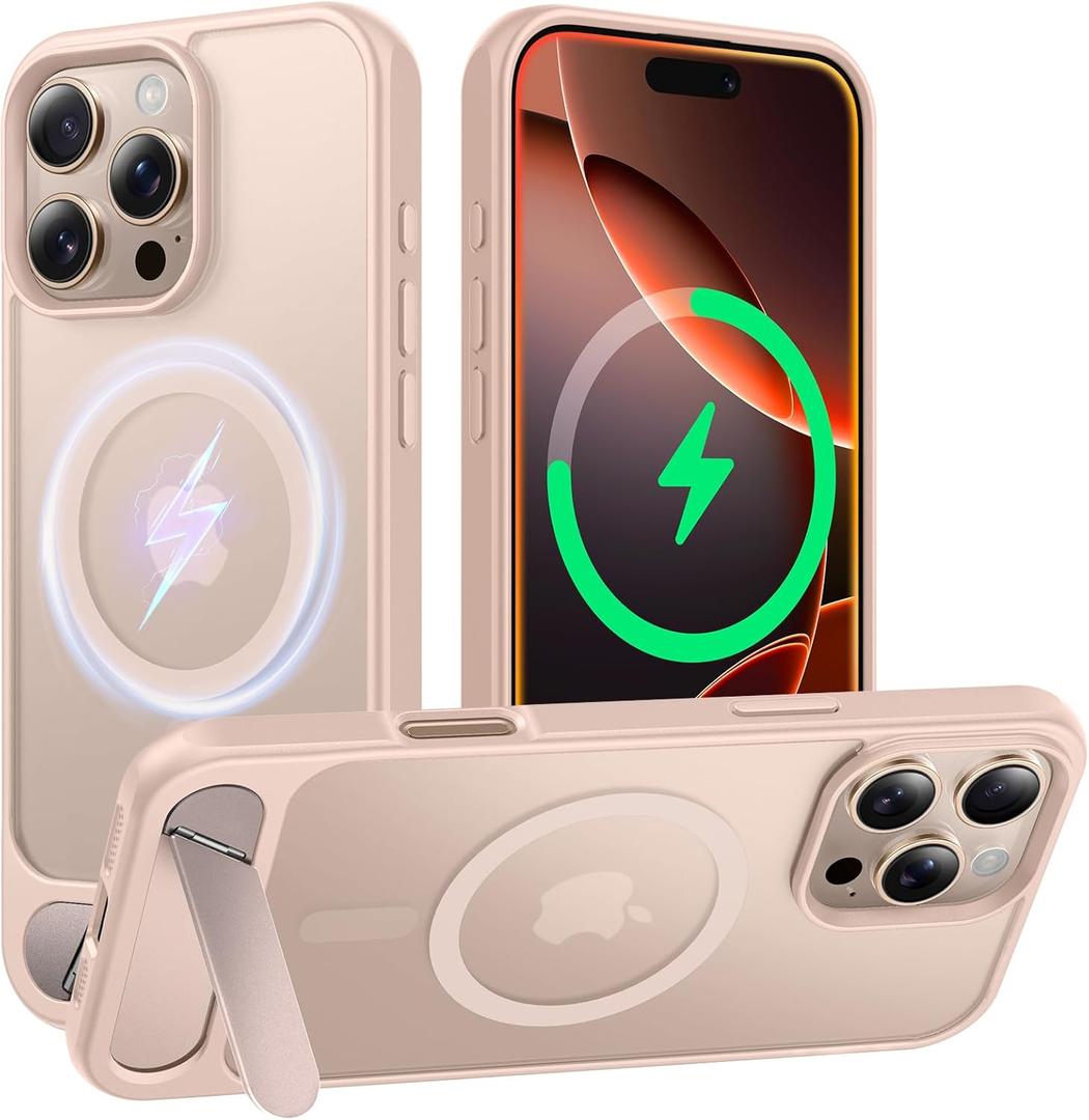 TAURI Magnetic for iPhone 16 Pro Max Case with Stand, [Compatible with MagSafe] Military-Grade Protection, [Translucent Matte] Shockproof Kickstand Case for 16 Pro Max 6.9", Desert Titanium