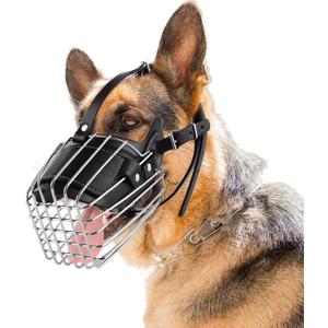 German Shepherd Muzzle for Medium Large Dog, Metal Basket Muzzle for Dogs with Adjustable Leather Straps, Steel Basket Wire Cage Muzzles for Large Dogs Biting Chewing Barking