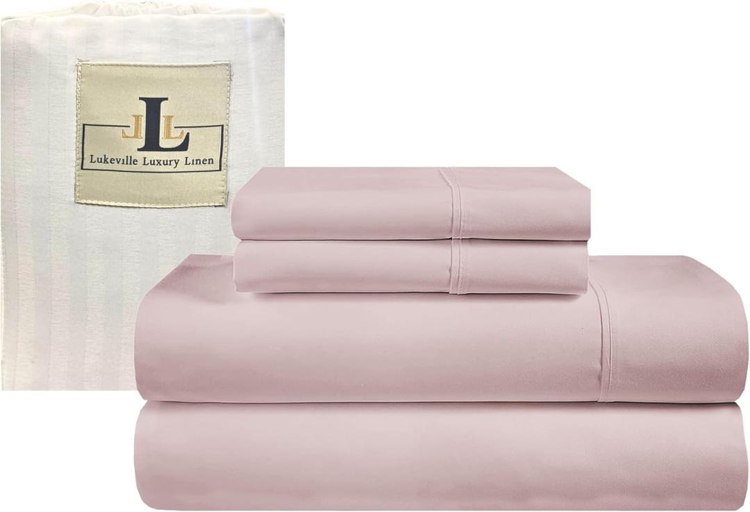 Lukeville Luxury Linen Full XL Size Bed Sheets-Softest 100% Cotton 4PC Sheet Set,Sateen Bedding -500 Thread Count- Comfy,Breathable and Cooling Sheets,Deep Pockets Fits Upto 16" Deep Mattress-Lavender