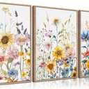3pcs Colorfully Sunflowers Canvas Wall Art Watercolor Wildflowers Poster Prints Botanical Flowers Wall Decor Pictures for Living Room Bedroom Girl Room Paintings Artwork Decoration Unframed (24L x 16W - Posters)