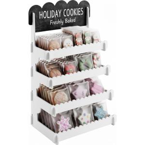 HOTCAN Cookie Display Stand for Bakers & Vendors - Wooden Cookie Stand with Chalkboard Sign for Market Booths, Craft Fairs & Events - Tiered Cookie Display for Cupcakes, Muffins & Pastries 4 Tier (White)