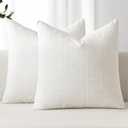 MIULEE Decorative Linen Check Euro Shams Throw Pillow Covers Neutral Farmhouse Vintage Pillow Covers Christmas 24x24 Set of 2 Boho Modern Home Decor for Sofa Couch Bedroom Cushion Chair Cream White