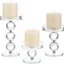 OwnMy Set of 3 Crystal Glass Pillar Candlestick Holders Clear Pillar Candle Holders Sets, Tealight Votive Candle Stands Modern Candle Centerpiece for Living Room Wedding Decor