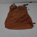 B2prity Women's Mesh One Piece Swimdress Swimsuit Tummy Control V Neck U Ring Bathing Suit Drawstring Sarong Swimwear (Large, Brown)