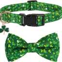 PTDECOR St.Patrick Dog Collar with BowtieMulti Size Adjustable Green Shamrock Pet Collars for Medium Dogs (Medium) (MNeck 14"-19",Wideth 0.8"))