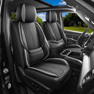 AOOG Seat Covers Custom Fit for Chevy Silverado GMC Sierra 2007-2026 1500/2500/3500 HD Crew Cab Pickup Truck Seat Cover Protector Cushion with Faux Leather Waterproof (Full Seats-BlackGray)