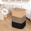 CLHMILY&Z 75L Laundry Basket Rectangular Black Jute Rope - 16x13x22 Inches - Dirty Clothes and Soft Storage Bin for Blankets, Toys, and Nursery Essentials