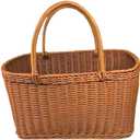 Plastic Woven Shopping Basket with Handles  Lightweight Grocery Basket for Farmers Market, Picnic, Foraging | Stylish Wicker Tote for Groceries, Flowers, Outdoor Storage (Medium)