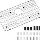 Stainless Steel Sink Grid and Protectors for Bottom of Kitchen Sink，26" x 14" Inches with Rear Drain, 26" X 14 1/16"
