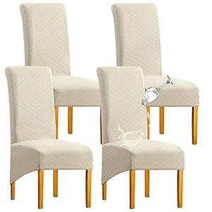 BOGUANG Waterproof XL/ Oversized Dining Chair Cover, Parsons Chair Covers(Beige, Set of 4(XL))