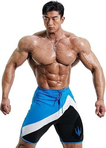 FIED IFBB Men's Physique Board Shorts 15" Competition Posing Trunks Quick Dry Stretch Blue,  28