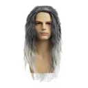 Baruisi Long Curly Wavy Grey Wigs for Men Synthetic Natural Party Halloween Cosplay Hair Wig