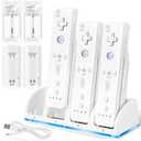4-in-1 Charger Station for Wii&Wii U Remote Controller,with 4 Rechargeable Batteries(4 Port Charging Station+4 pcs 2800mah Replacement Battery Packs+USB Cable+Plug) Not Include Remote-White