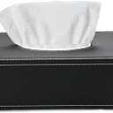 Antique PU Leather Tissue Box Cover with Magnetic Bottom - Rectangular Napkin Holder for Bathroom, Home, Office, Car Decor (Black)