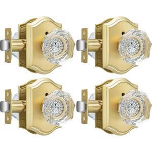 Haidms Gold Glass Door Knob Crystal Door Knobs Interior, Vintage Privacy Door Lock for Bed Bath, Clear Diamond Glass with Heavy Duty (4 Pack)