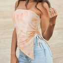 Yousify Womens Floral Tube Top Summer Mesh Strapless Ruched Asymmetrical Hem Drawstring Boho Y2k Bandeau Tops (Small, Suit 4)