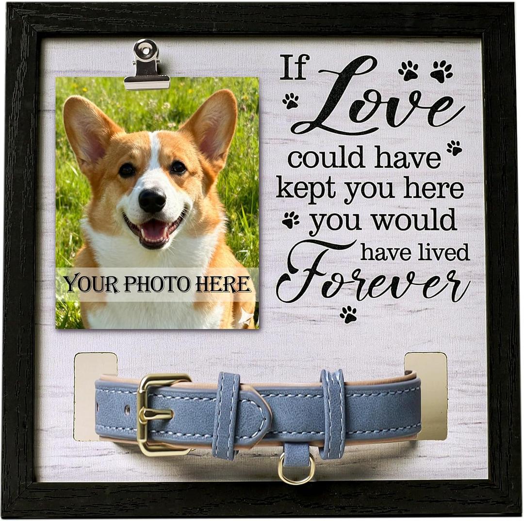 Dog Memorial Gifts for Loss, 9x9 Wooden Pet Loss Sympathy Frame with Collar Holder, Dog & Cat Remembrance Bereavement Gift, Rainbow Bridge Sympathy GiftForever in Our Hearts 1.0