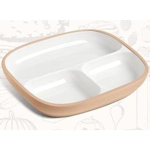 Domensi Kids Porcelain Plates with Silicone Sleeves 8.2 Inch Divided Porcelain Plate Toddler White Suction Dishes for Baby Troubleless Eating Microwave Dishwasher Safe (Novelty,3 Set)