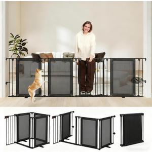 Dog Gate Foldable Pet Playpen Extra Wide 29"-102", Auto Close Pet Gate Dog Fence Pressure Mounted Walk Through Swing Safety Pet Fence Indoor Puppy Date for Stairs, 29" Height-4 Panels, Black