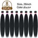 Braiding Hair Pre Stretched 26 Inches 8 Packs Black Braiding Hair Professional Itch Free Synthetic Hair Braids Yaki Texture Hair Extensions Braiding for Women (Black)