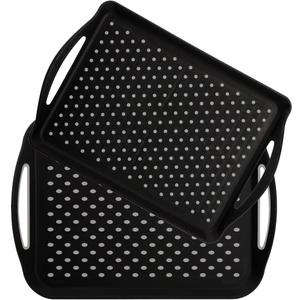 TOPZEA 2 Pack Non Slip Serving Trays with Handle, Plastic Rectangular Food Serving Trays, TV Lap Tray Meal Server Tray for Restaurant, Coffee Table, Cafeteria, Car, Eating on Bed, Couch, Black