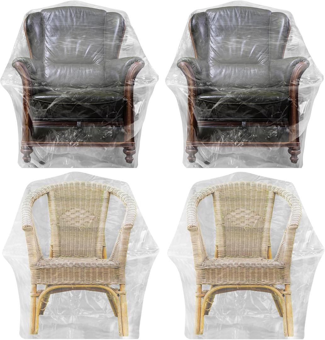 Abbylike 4 Pcs Plastic Furniture Covers Extra Large Recliner Armchair Patio Chair Covers Clear 65 x 42 x 34 Inch Waterproof Dust Proof Swivel Lounge Rocking Chair Protectors for Moving Storage