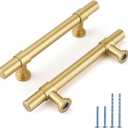 Rergy 10 Pack Gold Cabinet Pulls Kitchen Cabinet Handles Brushed Brass Cabinet Handles Brushed Gold Drawer Pulls Kitchen Cabinet Hardware 3 inch Hole Center Cabinet Hardware (3in(76mm)hole center, Matte Gold)