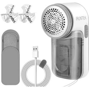 iRUNTEK Wired Fabric Lint Remover, Plug-in Lint Shaver and Brush 2 in 1,Sweater Defuzzer for Removing Fuzz, Lint Balls, Pills, Bobbles from Clothes, Furniture, Carpet, Couch (Not rechargeable, Wired use, Gray & White)