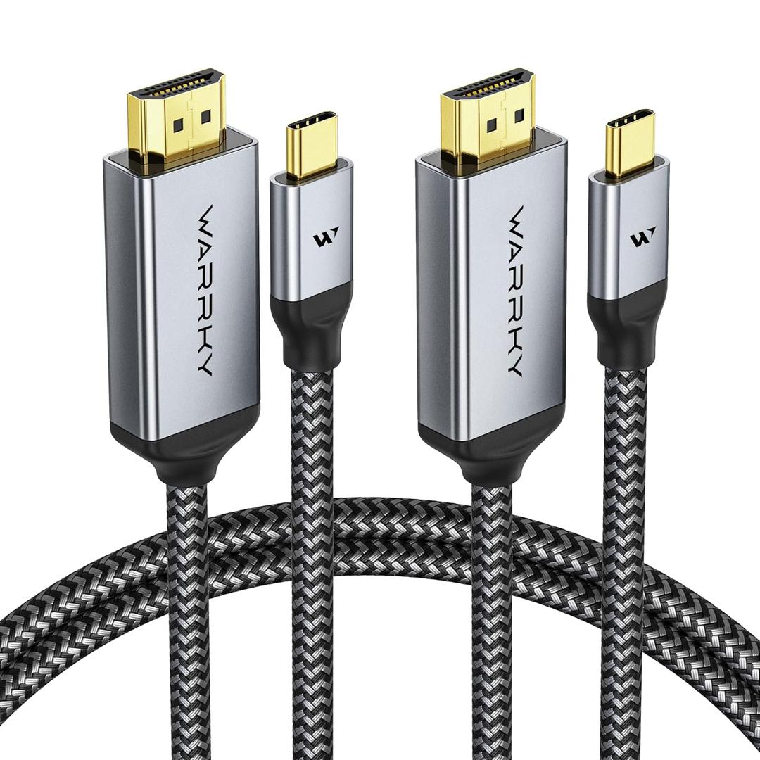 WARRKY 4K 60Hz USB C to HDMI Cable 3.3ft 2Pack [Anti-Interference Gold-Plated Plugs] Aluminum Type-C to HDMI 2.0 Cord, Thunderbolt 3/4/5 Compatible for iPhone 15/16 Series, MacBook, iMac, iPad, Galaxy