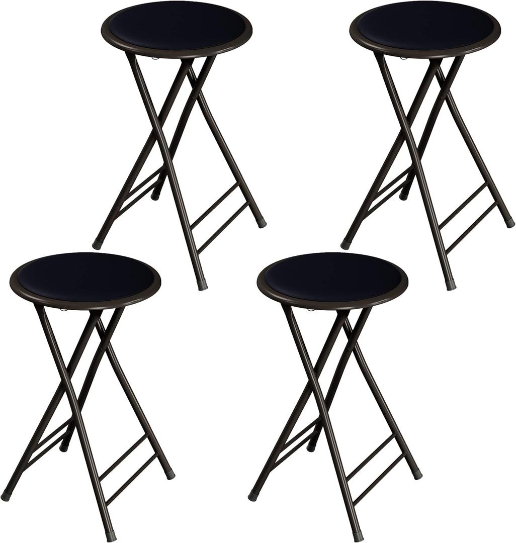 Lavish Home Folding Stool - Set of 4 Counter Height Bar Stools 24-Inch Backless Folding Chairs with 225lb Capacity for Kitchen, Rec Room, or Game Room (Black)
