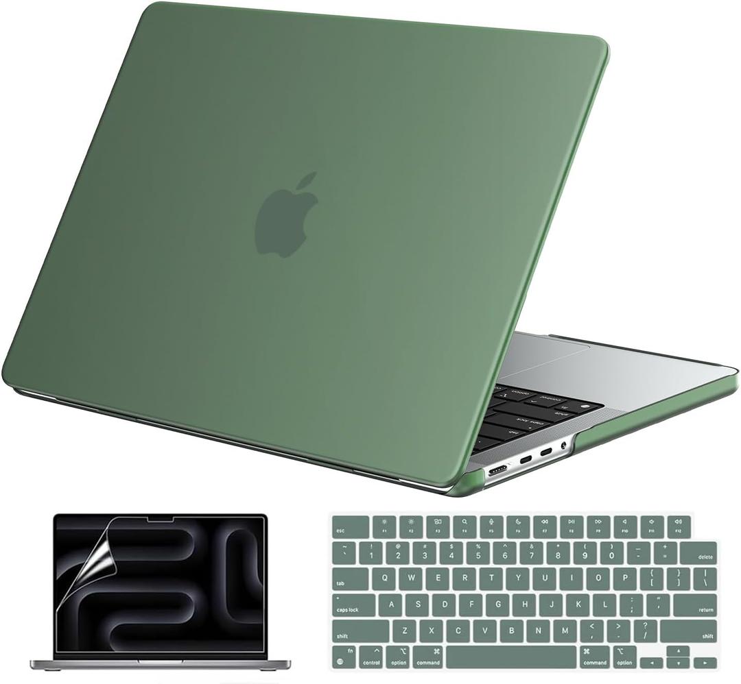 EooCoo Case Compatible with MacBook Pro 14 inch M5 2026-2021 M4 M3 M2 M1 Pro/Max Chip, Matte Grip, Bump-Resistant, Hard Shell Cases with Keyboard Cover, Screen Protector - Midnight Green