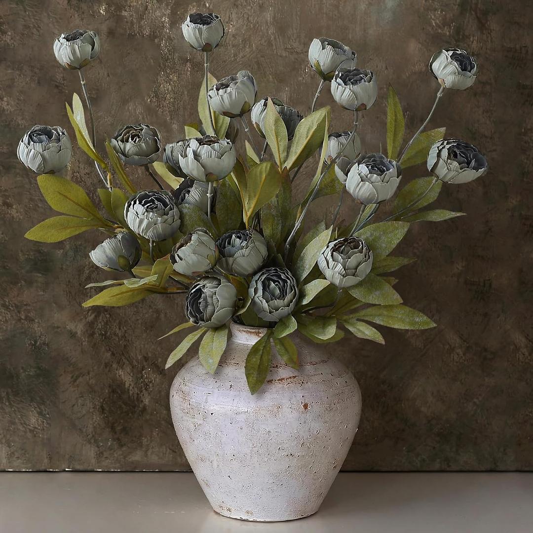 VIERENA 6 Pcs Faux Silk Peony Artificial Flowers for Vase -27", Bulk Fake Peonies Branches with Stems for DIY Bouquet Centerpieces Wedding Fillers Arrangements Shower Decorations (Dark Gray)