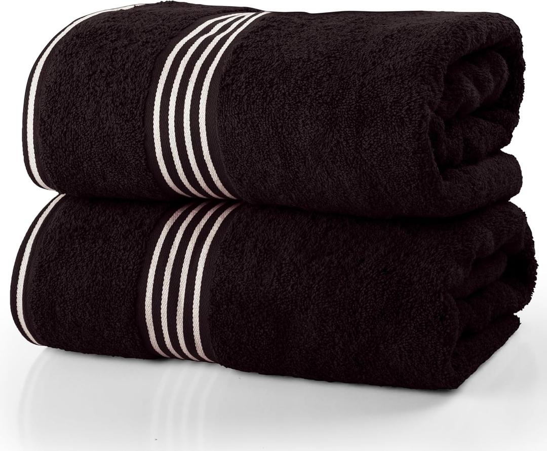 Bath Towels - 2PC 500GSM 100% Cotton Towel Set - 35x70in Extra Large Quick Drying Bath Towels - Absorbent Bath Sheets for Bathroom by Lavish Home (Black)