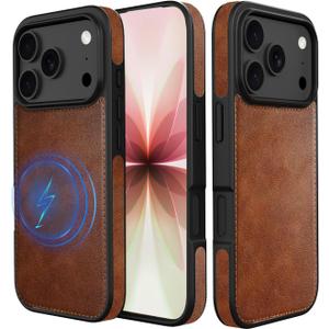 for iPhone 17 Pro Max Case Compatible with MagSafe,Premium PU Leather Shockproof Anti Fingerprint Strong Magnetic Grip for Secure Commute and Travel - Brown