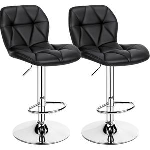 Yaheetech Bar Stools Set of 2, Modern Adjustable Kitchen Island Chairs, Black PU Leather Swivel Counter Stools for Bar, Kitchen Counter, Black