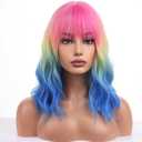 Ombre Rainbow Wigs for Women Girls Short Bob Wig Short Curly Wavy Wig With Bangs Colorful Wig Heat Resistant Synthetic Wigs for Cosplay Costume Party