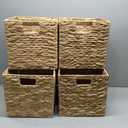 11x11x11in Storage Baskets Wicker Cubes Set of 4 Baskets ,Foldable Water Hyacinth Baskets,Handwoven Storage Baskets for Shelves,Kitchen or Outdoor